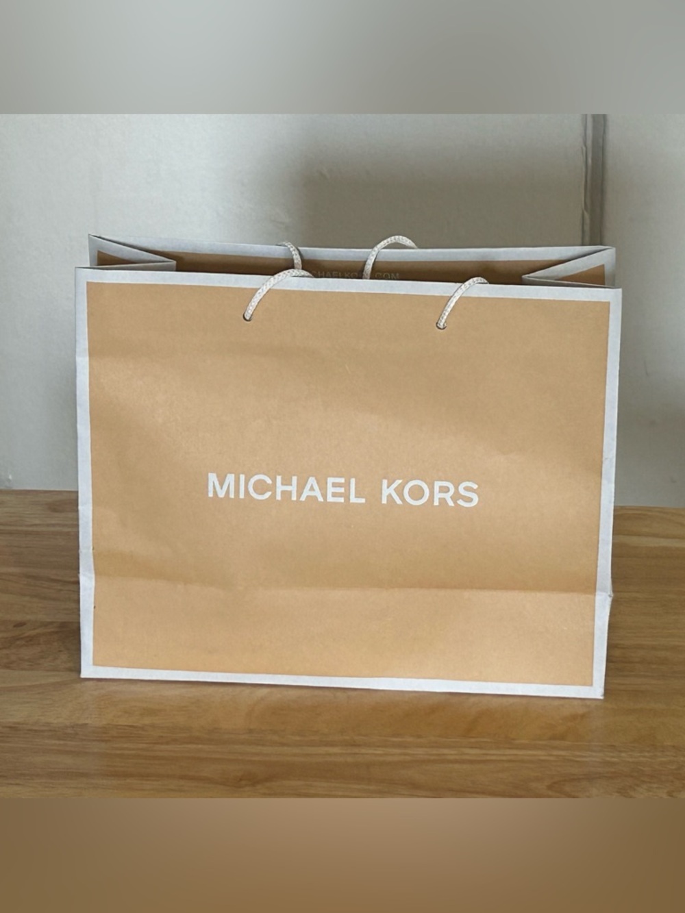 Michael Kors Tan and White Branded Shopping Bag